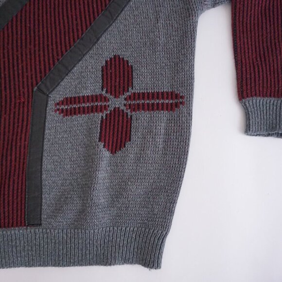 Vtg '80s Pacific Coast Gray Maroon Biggie Cosby Eclectic Knit Crewneck Sweater L - Picture 5 of 9